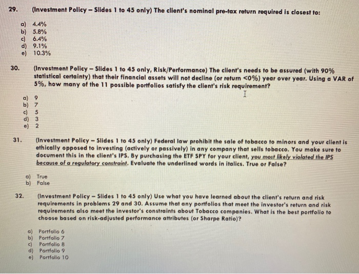 and the information about the individual client below to help answer questions