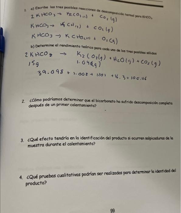  1. a) Write the three possible thermal decomposition reactions for KiCo.