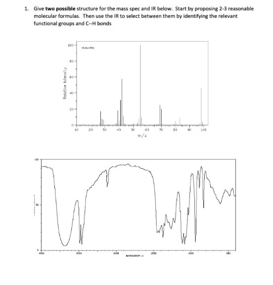 1. Give two possible structure for the mass spec and IR