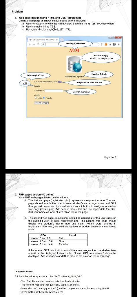  Please only answer Question 2 (PHP pages design 50%), Question 1