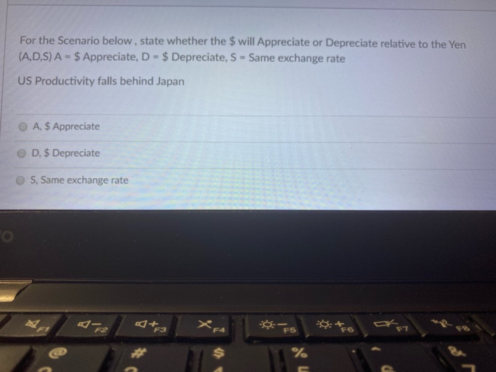  For the Scenario below, state whether the $ will Appreciate or