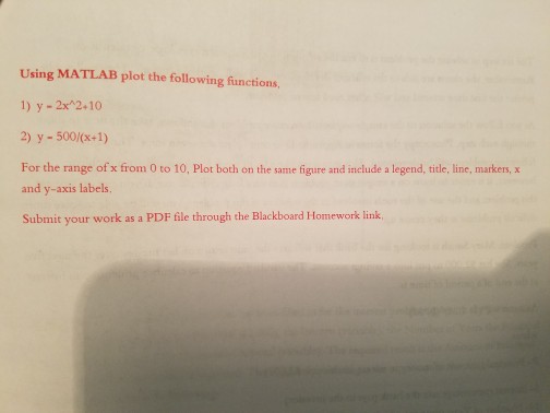  Using MATLAB plot the following functions, 1) y = 2x^2 +