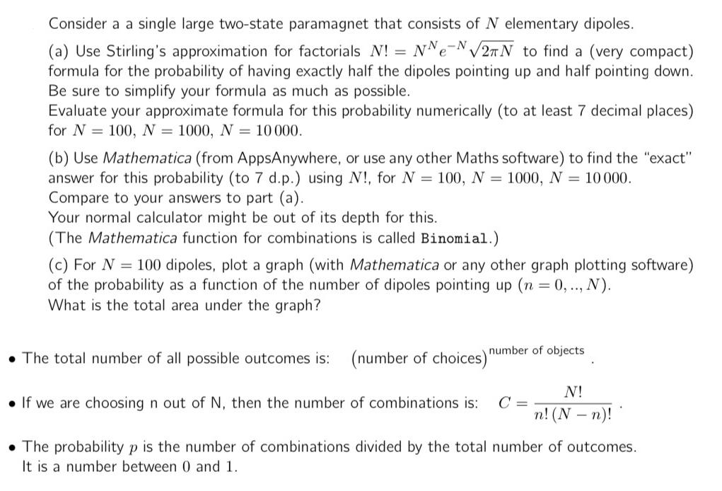  Consider a a single large two-state paramagnet that consists of N