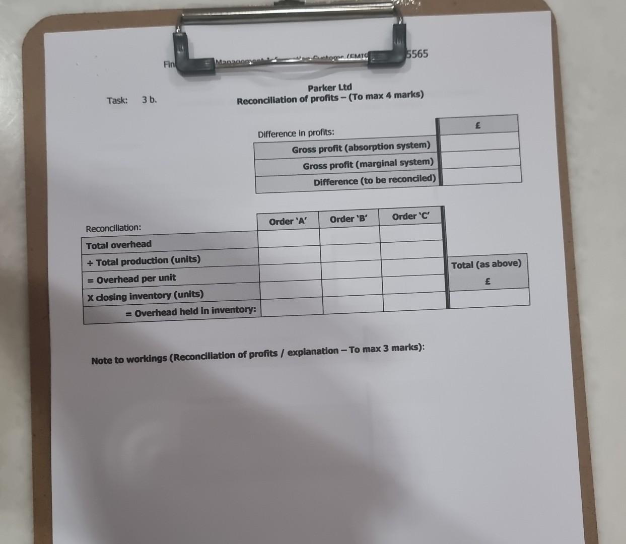 7 Marks b. Prepare a reconciliation to explain the difference between the