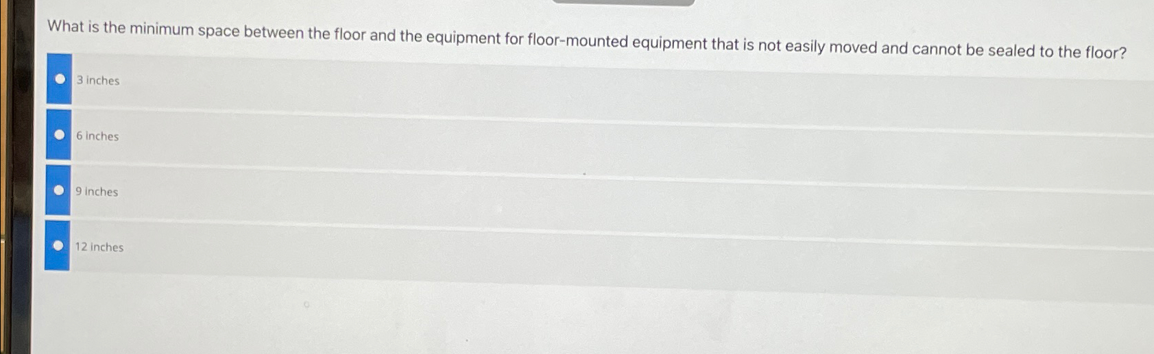  What is the minimum space between the floor and the equipment