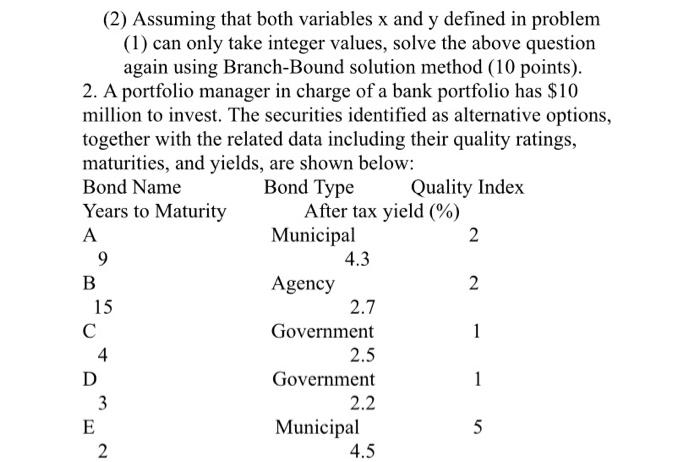  (2) Assuming that both variables x and y defined in problem