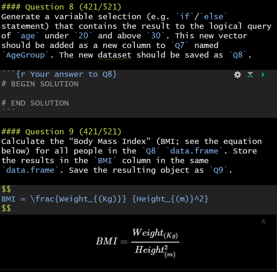 R programming, please help with 8 and 9 #### Question 8 (421/521)