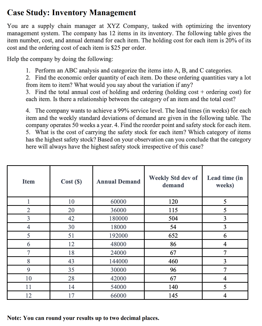  Case Study: Inventory Management You are a supply chain manager at