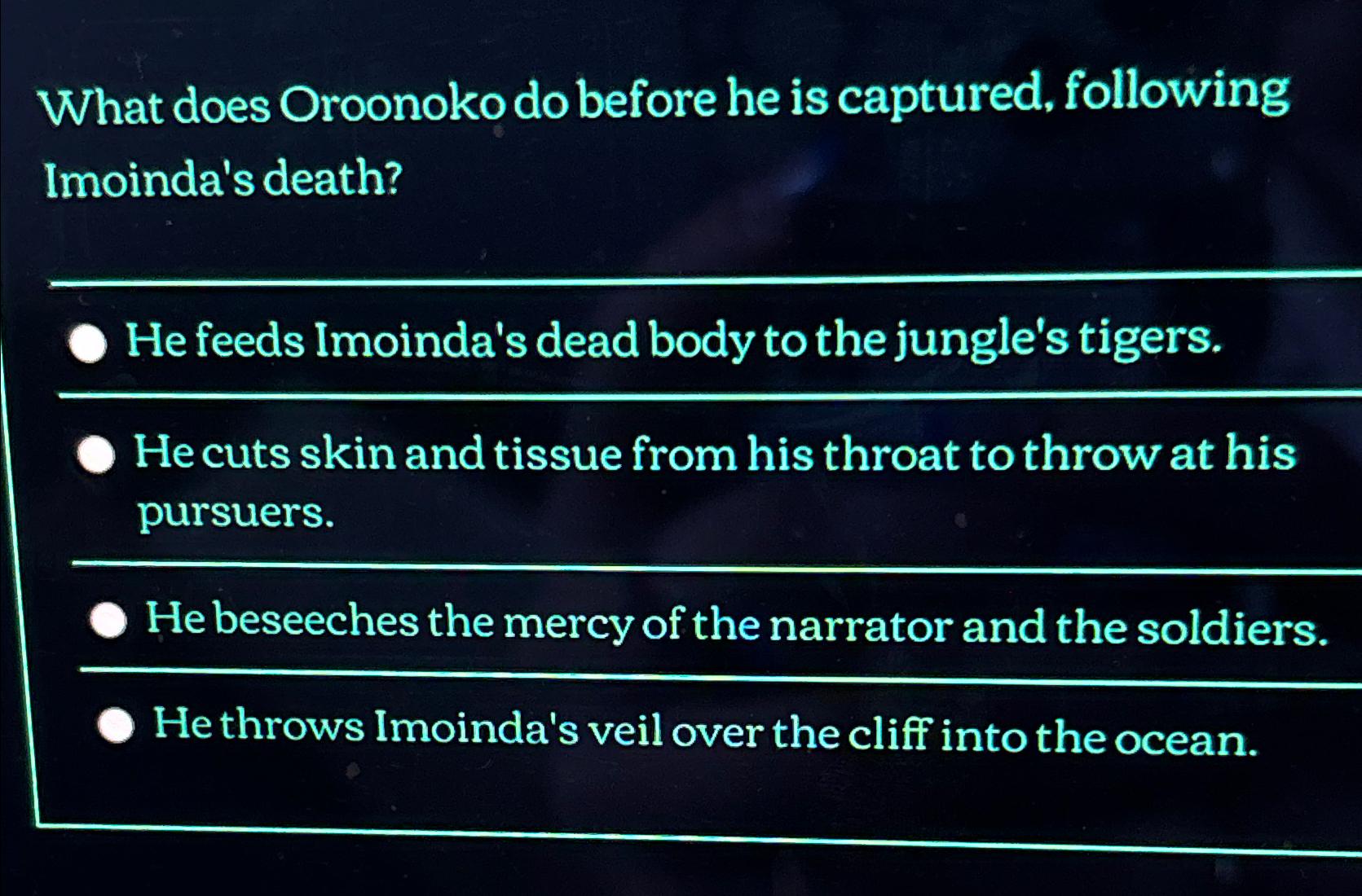  What does Oroonoko do before he is captured, following Imoinda's death?