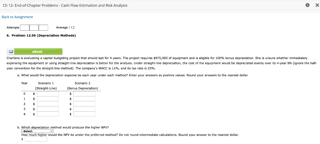  Ch 12- End-of-Chapter Problems - Cash Flow Estimation and Risk Analysis