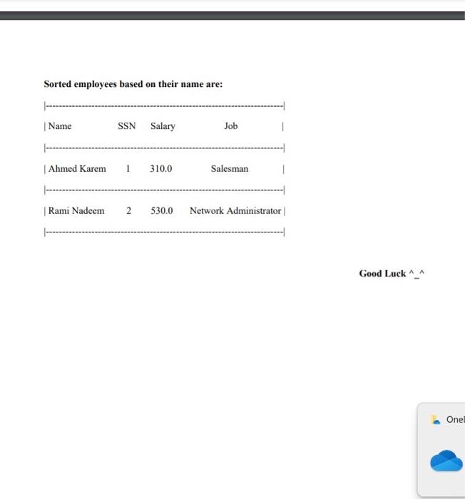 the company. Choose 5 to sort the employees in the company based