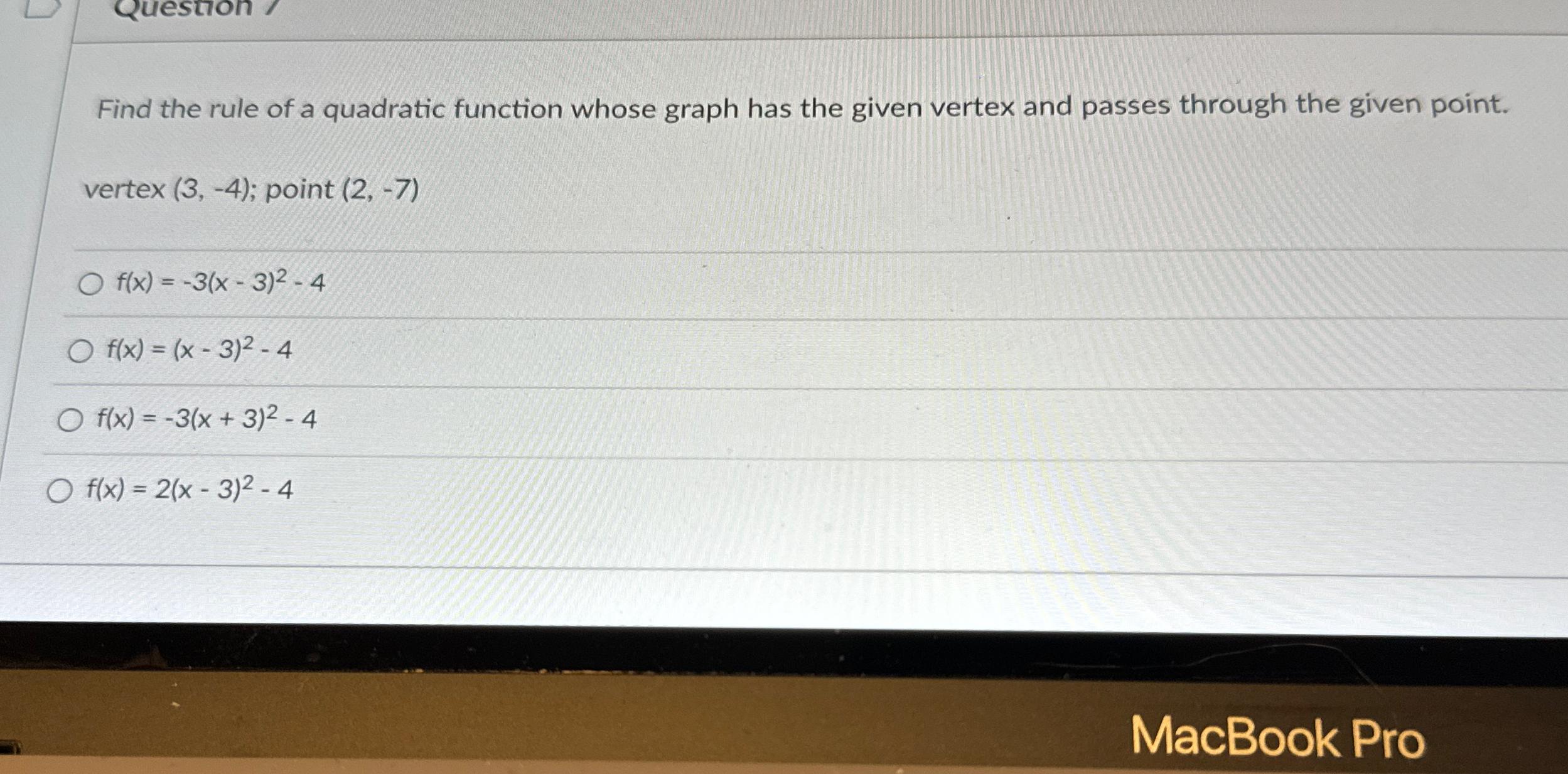  Find the rule of a quadratic function whose graph has the