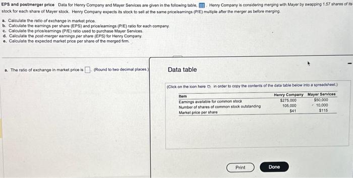 Henry Company and Mayer Services are given in the following table, .