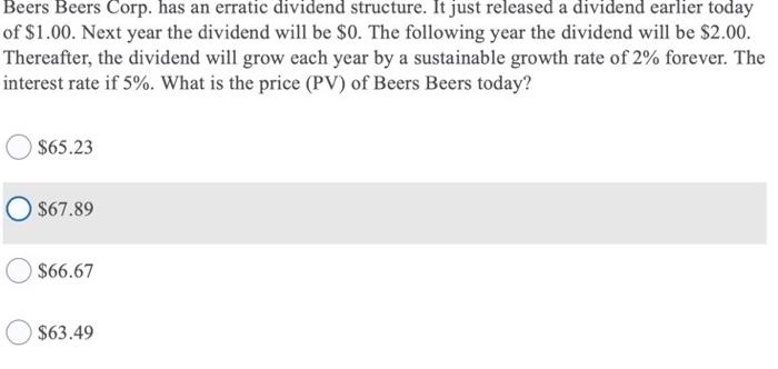  Beers Beers Corp. has an erratic dividend structure. It just released