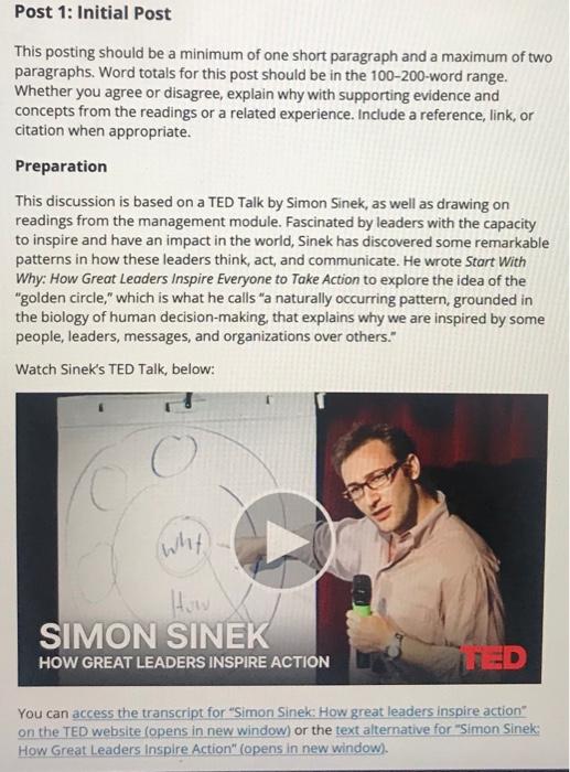  Post 1: Initial Post This posting should be a minimum of