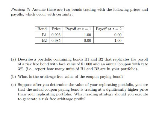 Problem 3: Assume there are two bonds trading with the following