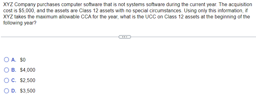 the current year. The acquisition cost is $5,000, and the assets are