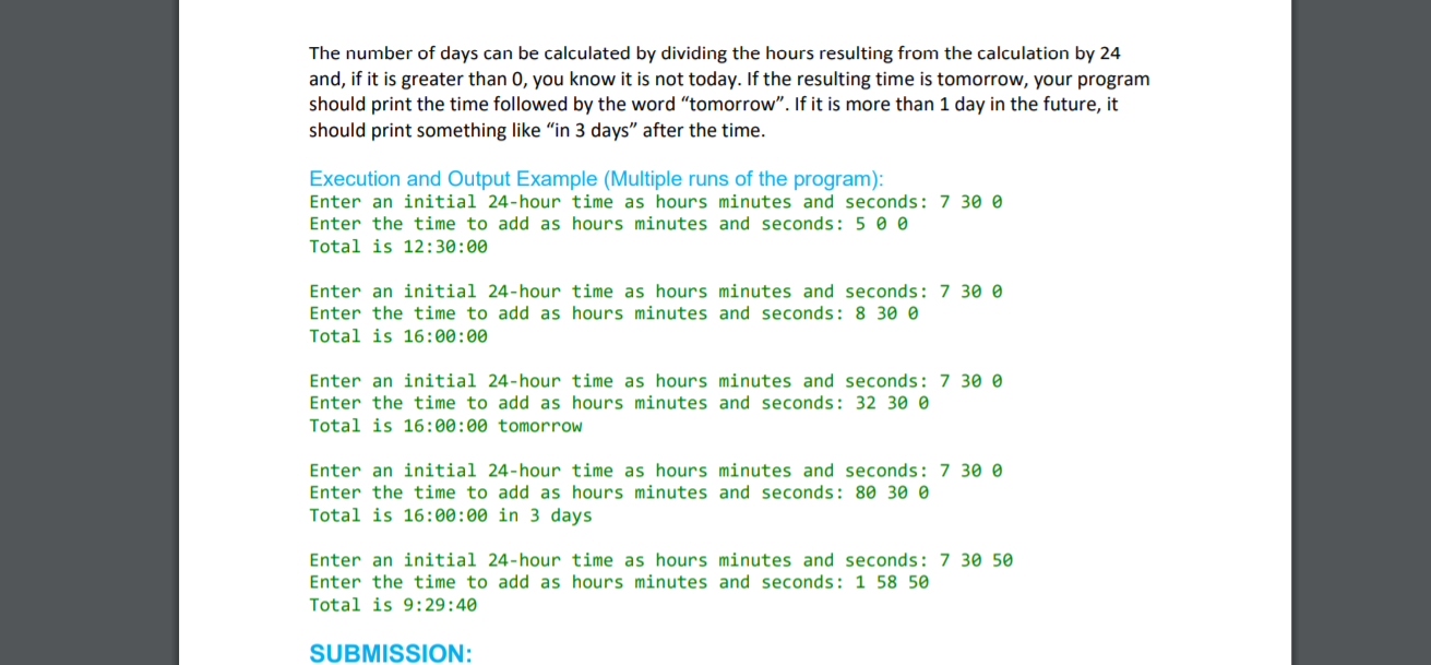the user to enter a time as hours, minutes and seconds using