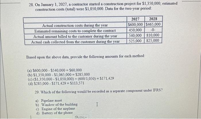  28. On January 1, 2027, a contractor started a construction project