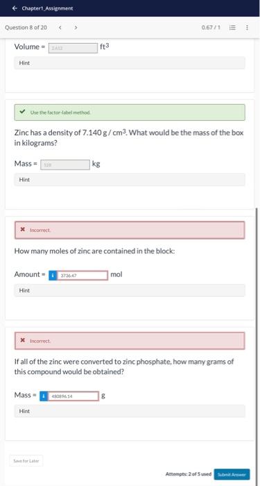 General Chemistry A rectangular block of zinc was found to be 12.744cm