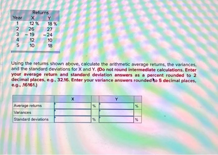  Returns Year X 1 12 % 26 3 - 19 12
