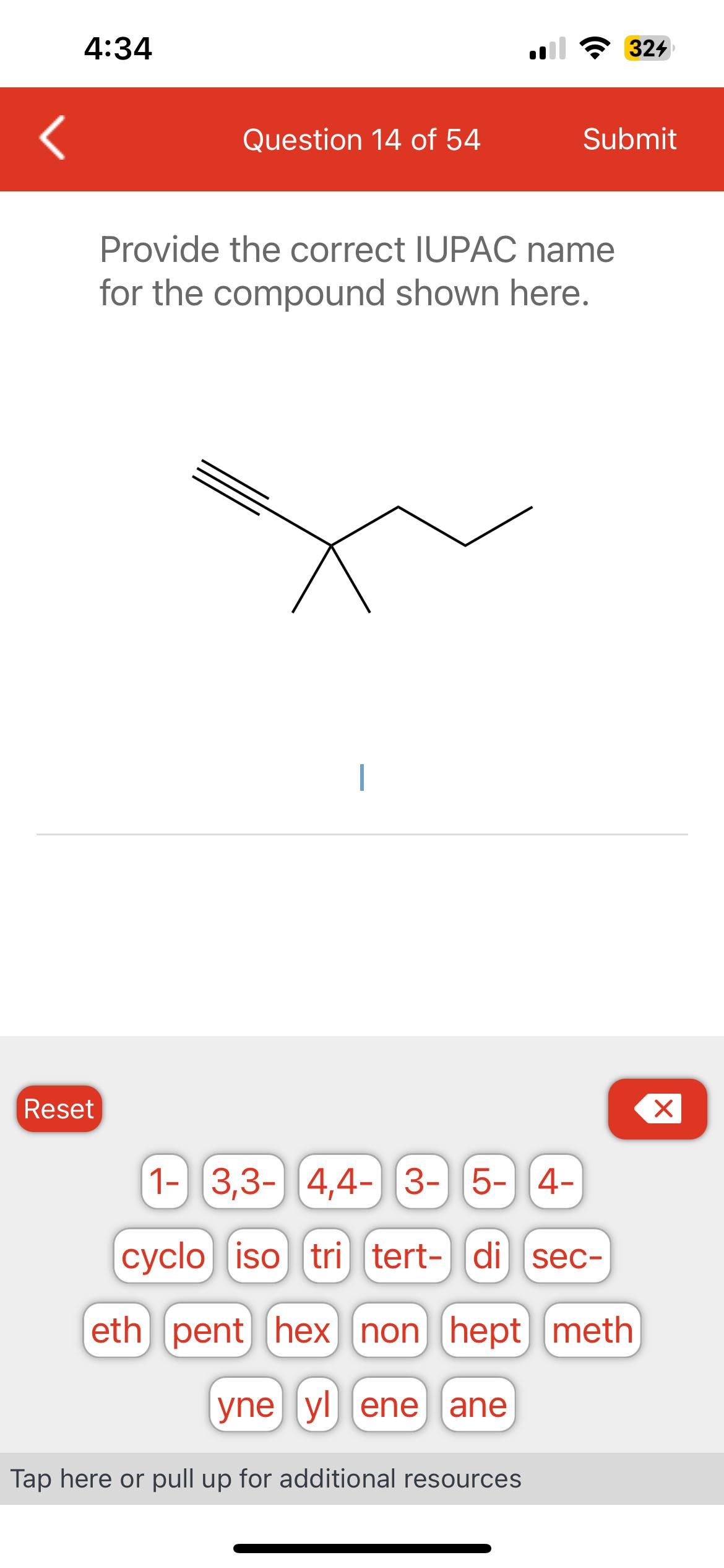 4:34 . ~~324 Question 14 of 54 Submit Provide the correct