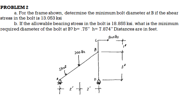 PROBLEM 2 a. For the frame shown, determine the minimum bolt