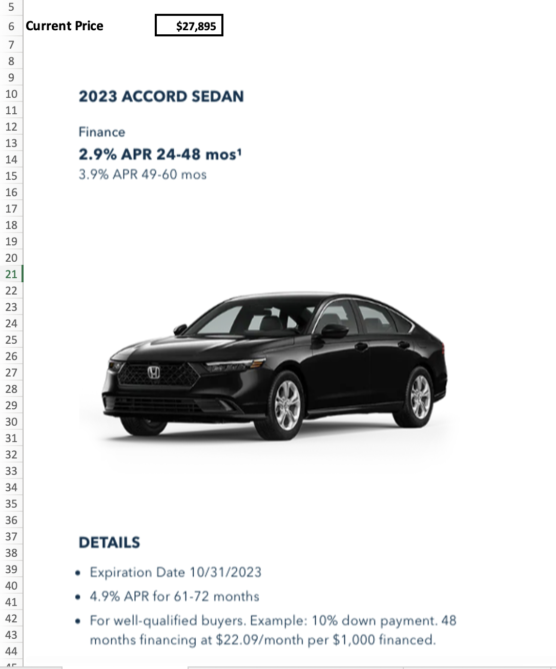  Base Case Car Value Down Payment %10% Loan Amount Term (months)48