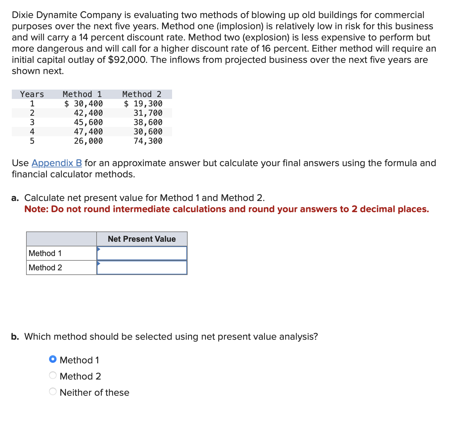 Dixie Dynamite Company is evaluating two methods of blowing up old