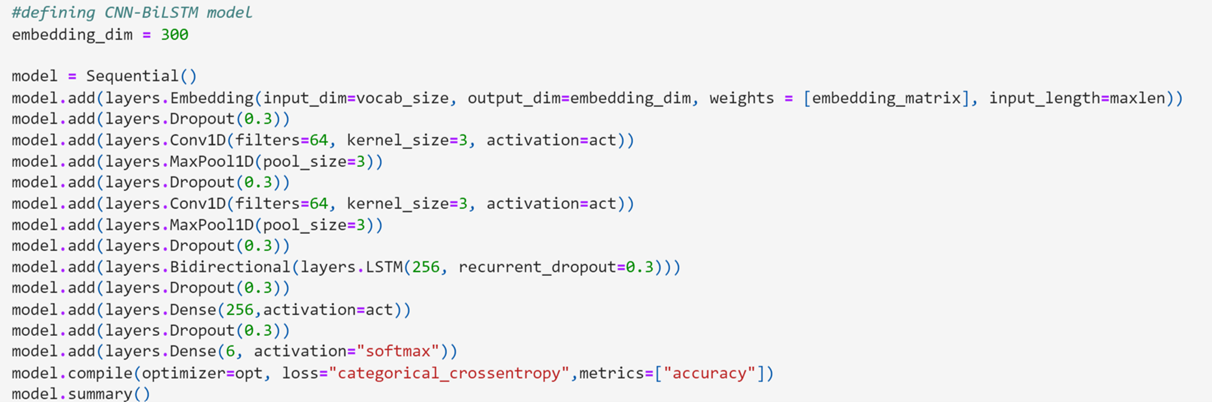 emotion detection from text. Its only in CNN+BiLSTM. Rewrite two individual codes