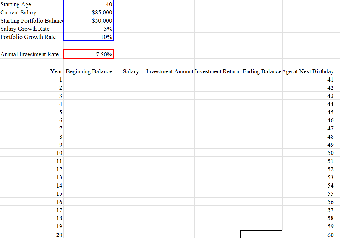 Problem Statement Suppose that you begin planning your investments on your 40th