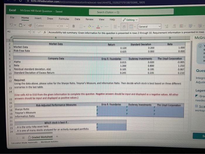  Required: Using the data above. please solve for the Sharpe Ratio.