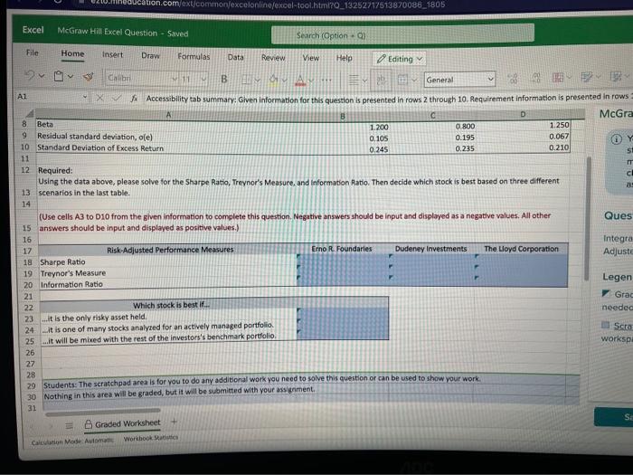 Treynor's Measure, and informution Ratio. Then decide which stock is best based