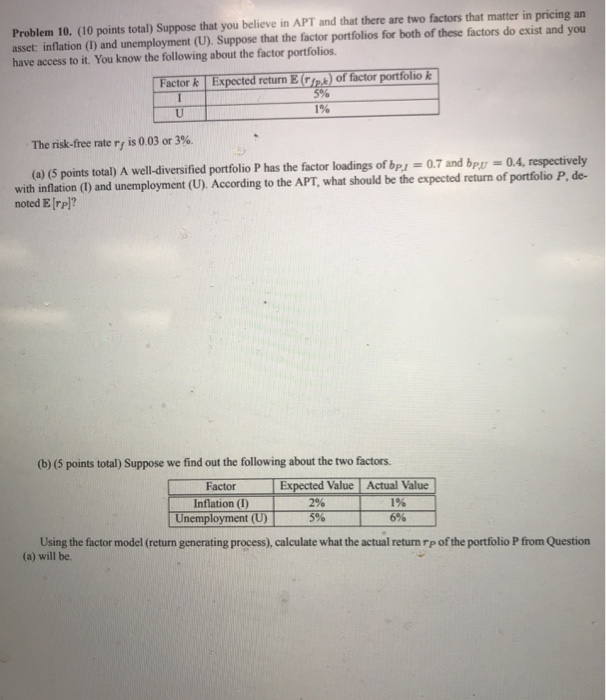  Problem 10. (10 points total) Suppose that you believe in APT