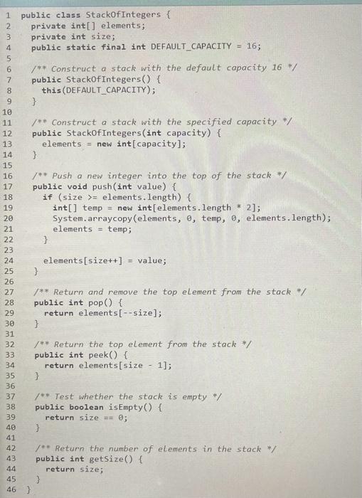 how did they get the output?!! public class StackOfIntegers \{ private int