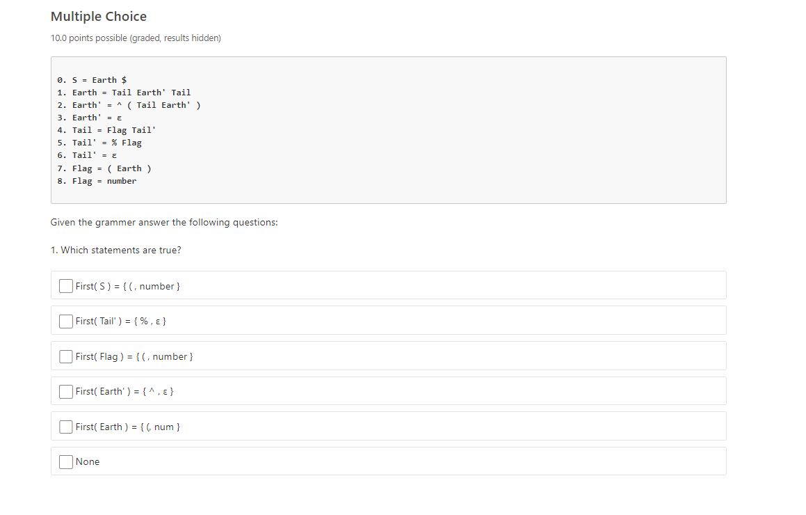 Multiple Choice 10.0 points possible (graded, results hidden) 0.5 = Earth