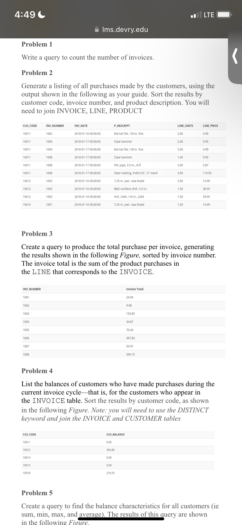 4:49\ LTE\ \ Ims.devry.edu\ Problem 1\ Write a query to count