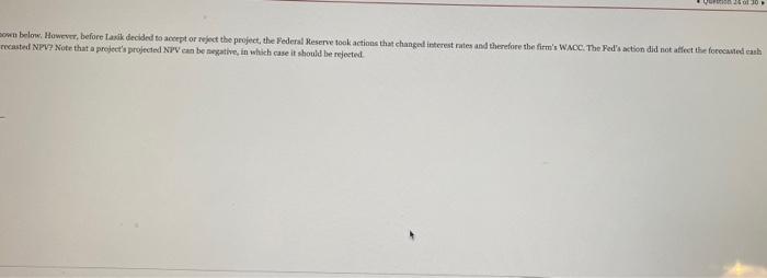 shown below. However, before Lasik decided to accept or reject the project,