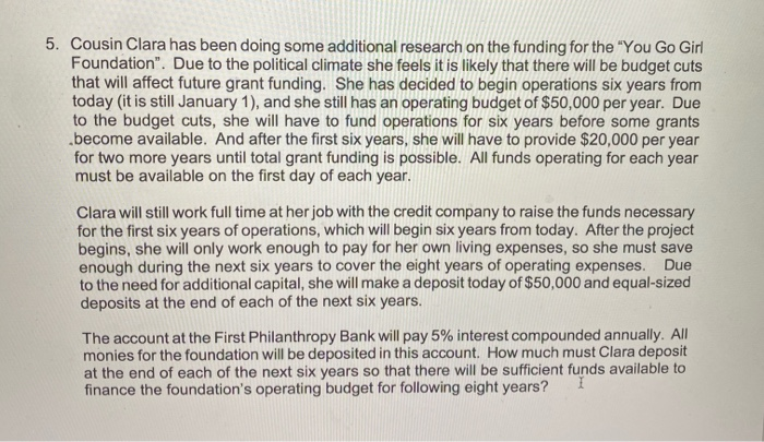  5. Cousin Clara has been doing some additional research on the