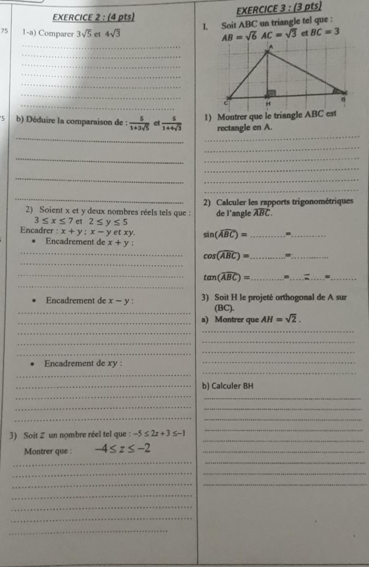  EXERCICE 2: (4 pts) 1-a) Comparer 352 et 432 b) Dduire