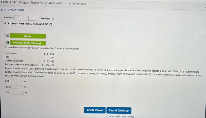  Ch 04- End-of-Chapter Problems - Analysis of Financial Statements Back to
