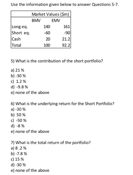  Show all the calculations clearly. Use the information given below to