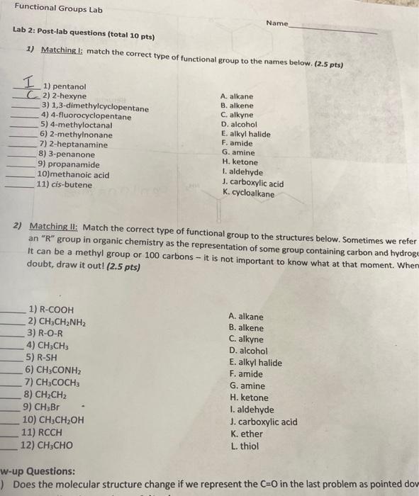  pls help me with this Name Lab 2: Post-lab questions (total