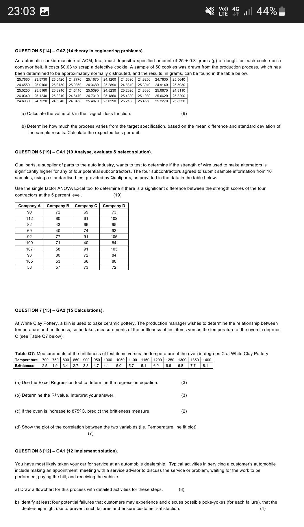 GA2 (30.5 Interpretation of data). The production manager at Cape Marine Engines