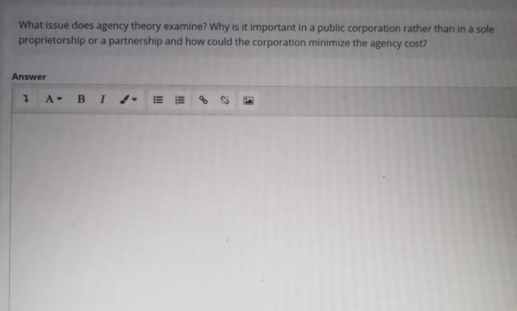 What issue does agency theory examine? Why is it important in