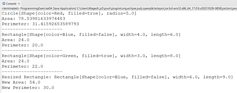  Programming Exercise 04 1. Shape Hierarchy: - Create a base class