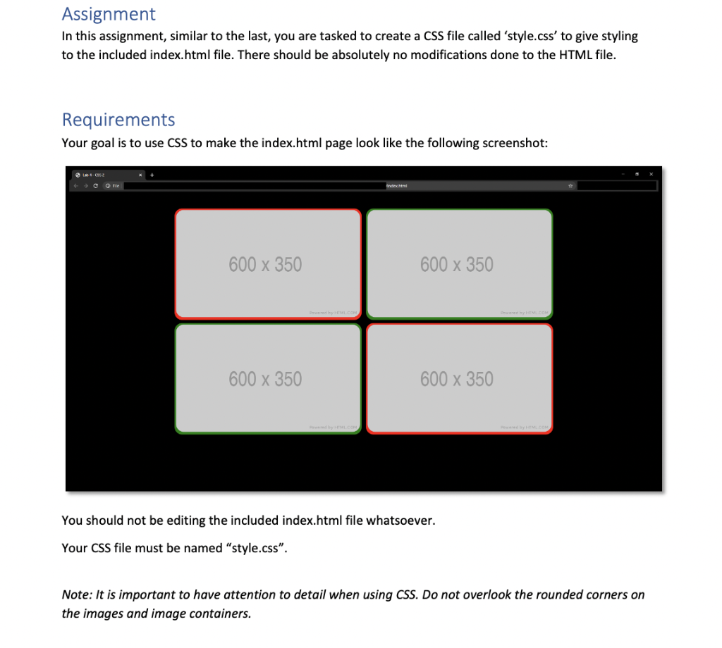 Lab 4 - CSS 2 Assignment In this assignment, similar to