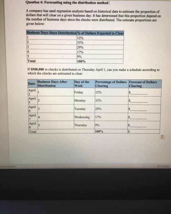  1 3 S Question 4: Forecasting using the distribution method A