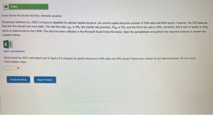  Video Excel Online Structured Activity: Hamada equation Situational Software Co. (SSC)