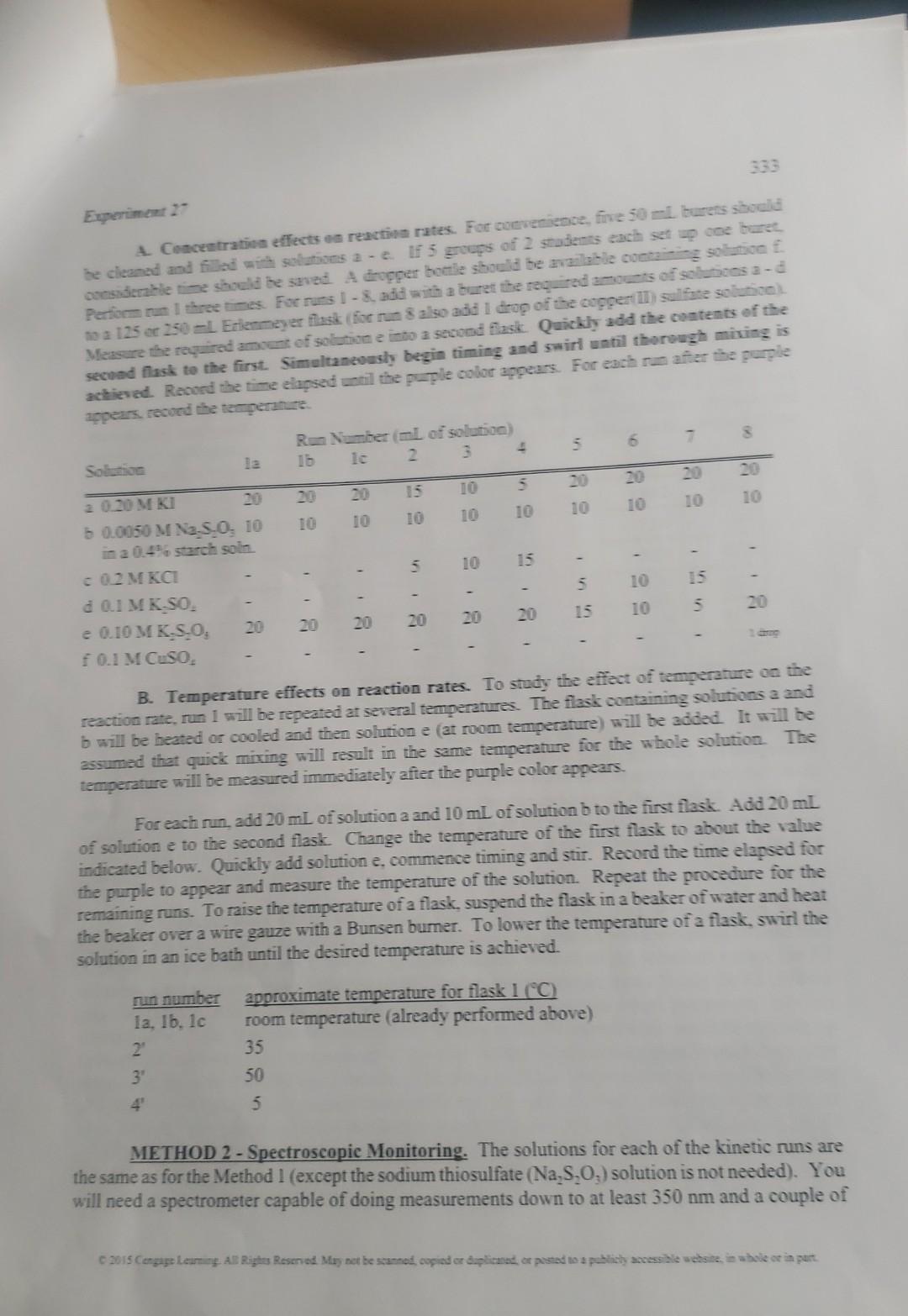 will have experienced: 1. A study of concentration, temperature and a catalyst